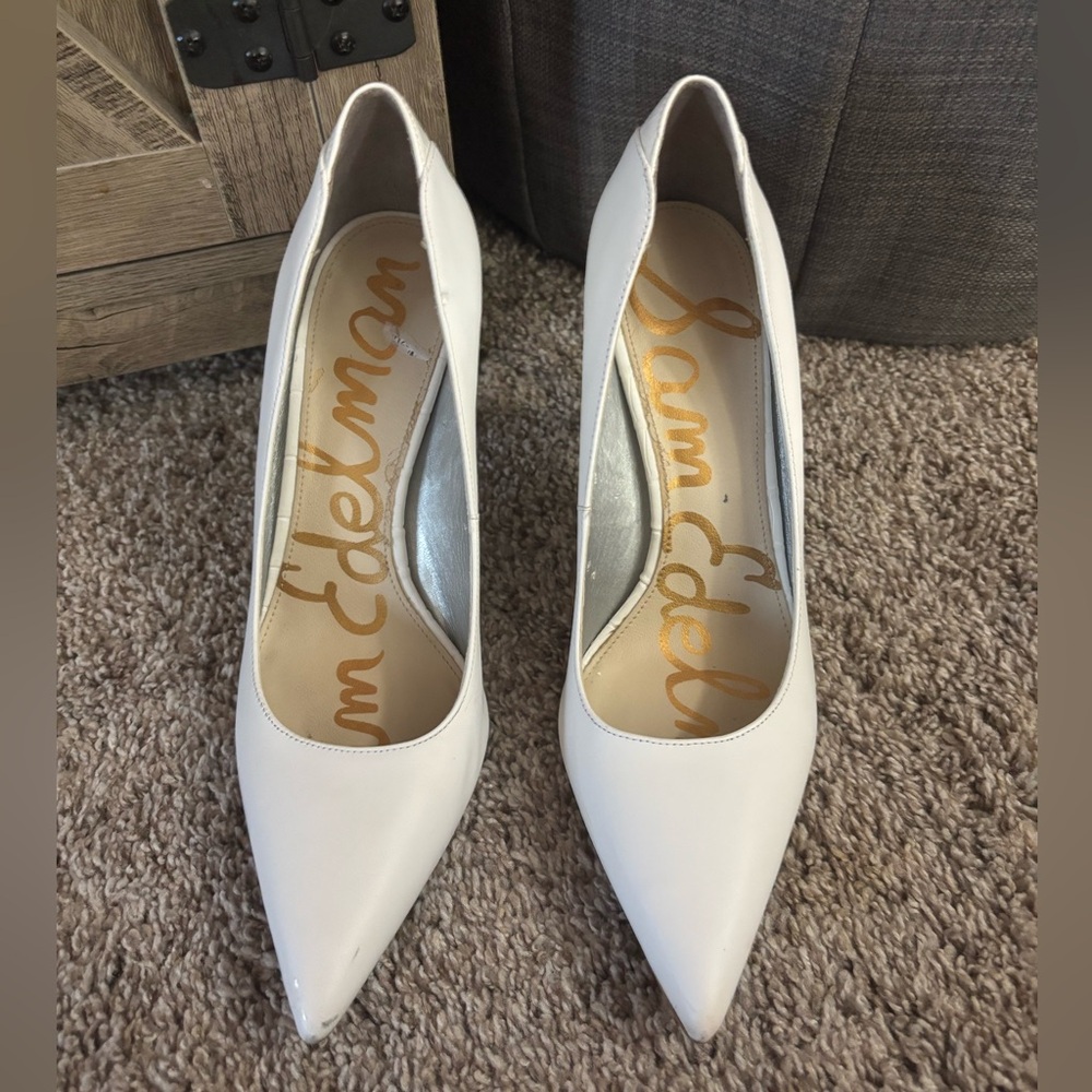 Sam Edelman Dea White Leather Pointed Toe Heels Size 7.5